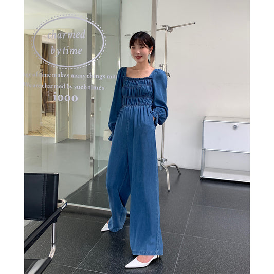 Jumpsuit de Mezclilla con Cuello Cuadrado y Detalle Fruncido para Mujer - Image 2