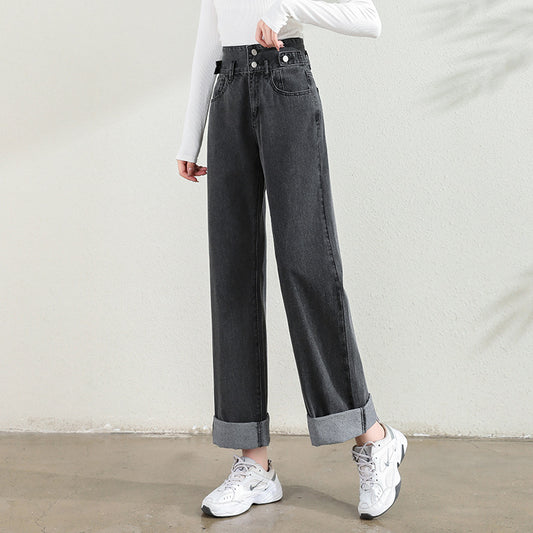 Jeans Rectos Cintura Alta Doble Botonadura para Mujer - Image 2