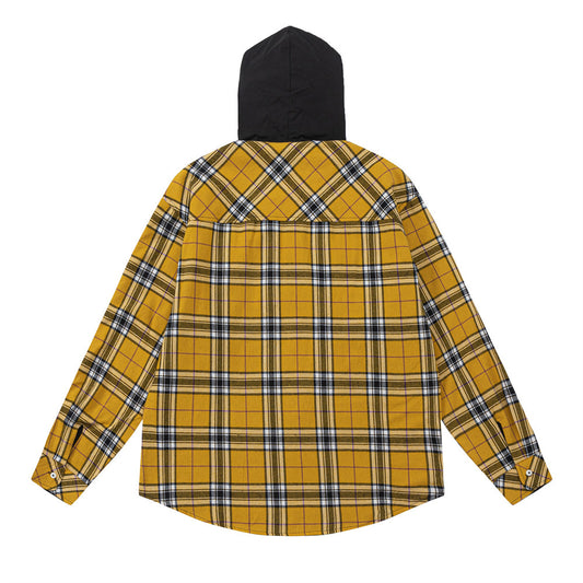 Camisa de Cuadros Colorblock Estilo Europeo Americana con Capucha - Image 2