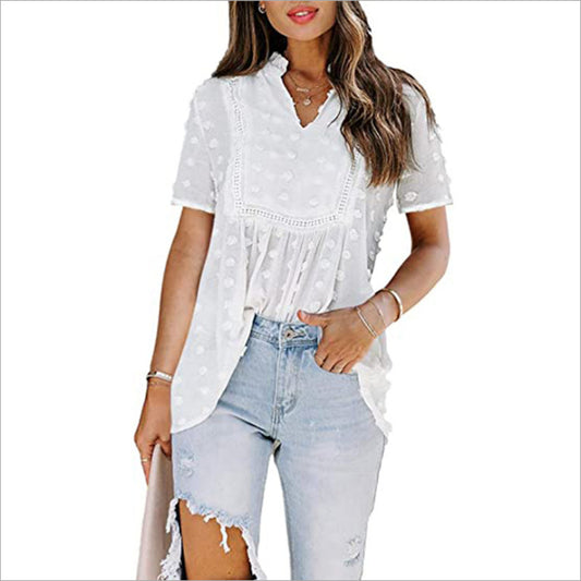 Blusa de Chifón Estampado con Encaje Jacquard - Estilo Verano para Mujer - Image 2