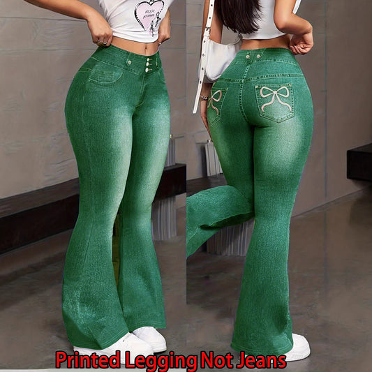 Pantalón Faux Denim con Estampado de Mariposas para Mujer - Image 2