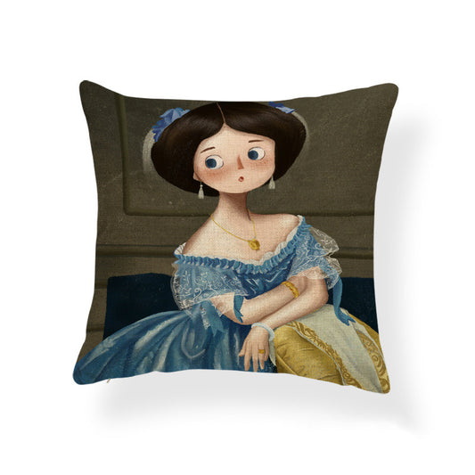 Funda de Almohada Estampada Niña Caricatura Cojín Pintura al Óleo Tela Mixta - Image 2