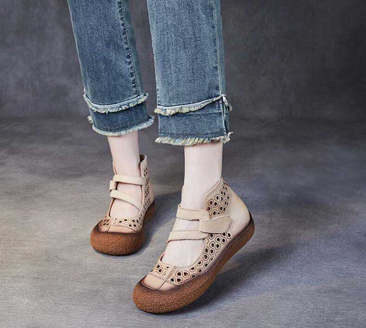 Sandalias Planas de Cuero Retro con Diseño Calado y Suela Antideslizante - Image 2