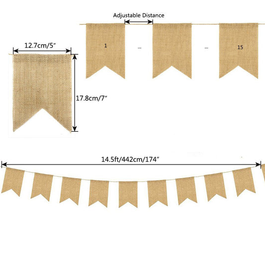 15 Piezas Banderín de Lino para Decoración de Bodas - Guirnalda de Tela Elegante - Image 2