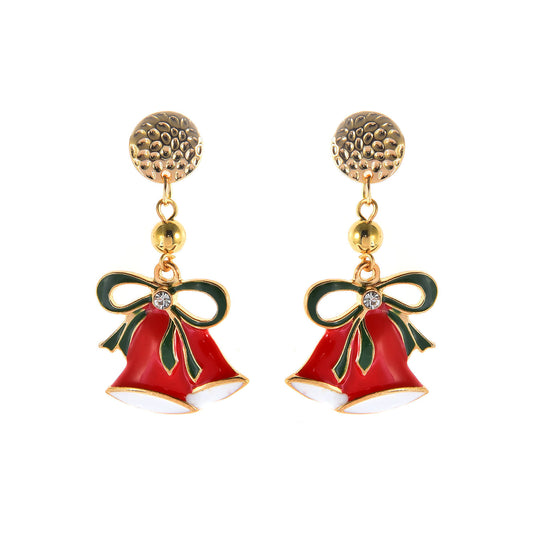 Aretes Navideños Campanas Doradas con Cristales Brillantes - Image 2