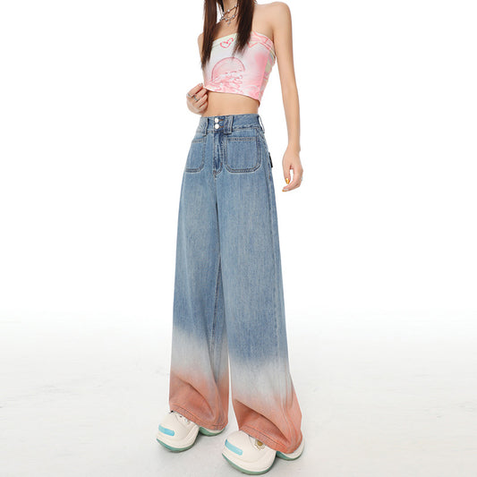 Pantalones Vaqueros Cintura Alta Pierna Ancha Degradado - Ajuste Holgado para Mujer - Image 2