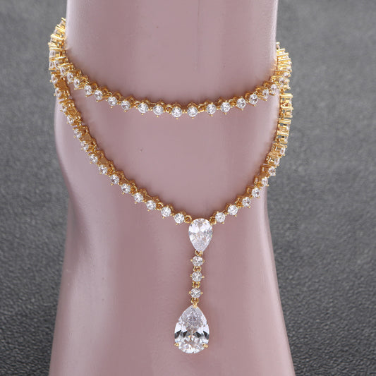Pulsera de Tobillo Doble Círculo con Circonitas de Agua - Image 2