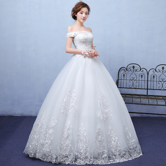 Vestido de Novia Blanco de Encaje con Hombro Descubierto - Personalizable - Image 2