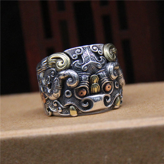 Anillo de Plata 925 Vintage Bestia Marina Montaña Kuiniutai - Image 2