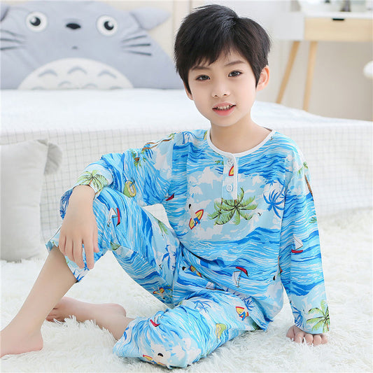 Pijama Infantil de Algodón y Seda - Manga Larga Ligera para el Hogar - Image 2
