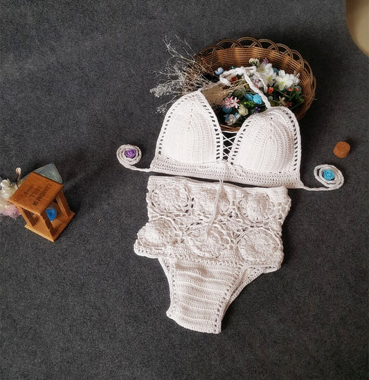 Bikini de Cintura Alta con Crochet Calado - Diseño Europeo Moderno - Image 2