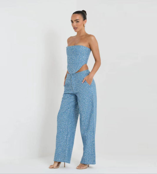 Conjunto de Pantalón Ancho y Top Tubo Brillante - Image 2