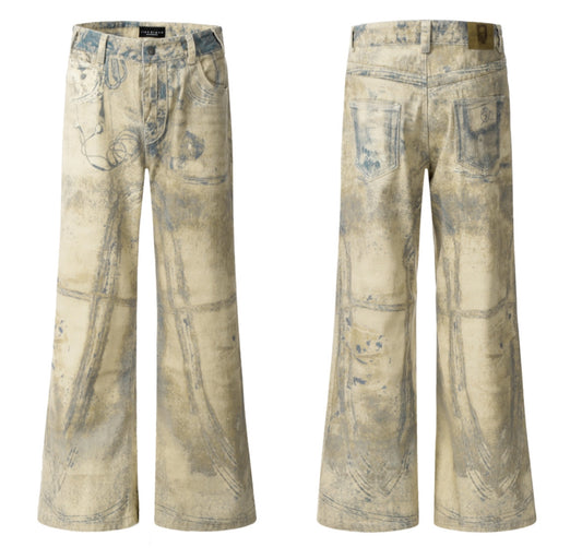 Jeans Retro con Impresión Láser 3D Efecto Vintage Desteñido - Image 2