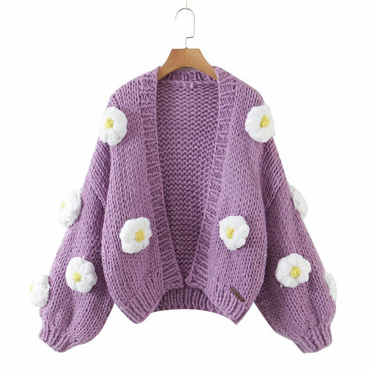 Cardigan Tejido a Mano con Flores 3D - Suéter Crochet Slim para Mujer - Image 2