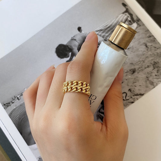 Anillo de Plata Doble Cadena Estilo Francés para Mujer - Image 2