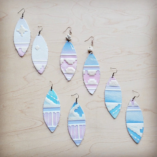 **Narrow Oval Leather Earrings in Pastel Navajo 224u