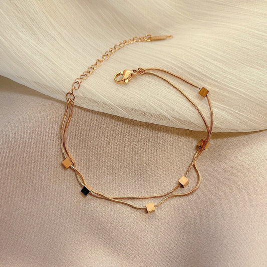 Pulsera de Acero Titanio Doble Capa Oro Rosa para Mujer - Image 2