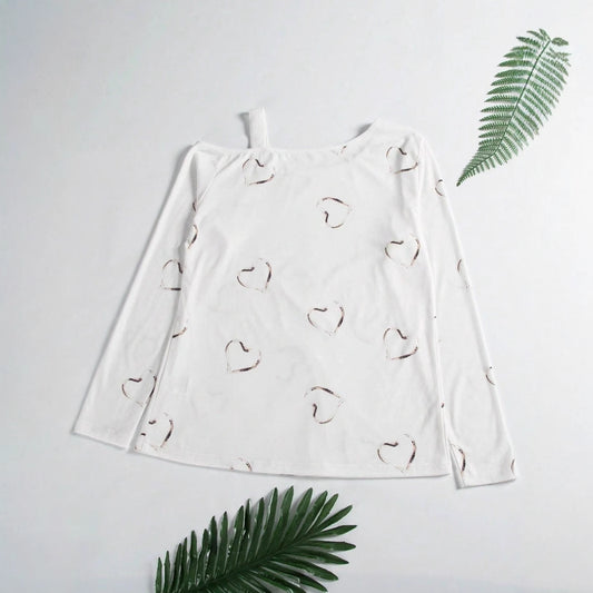 Blusa Strapless Sexy con Estampado de Corazones y Mangas Largas - Image 2