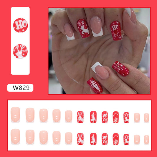 Manicura Navideña Roja con Copos de Nieve y Renos - Image 2
