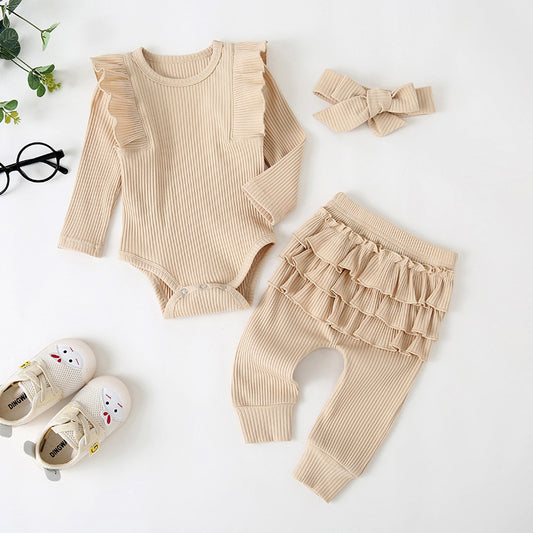 Conjunto de 3 Piezas Otoñal para Niña con Romper de Encaje y Diadema - Image 2