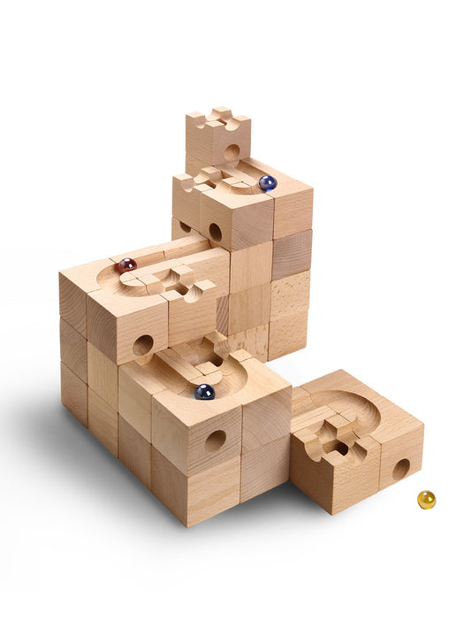 Bloques de Madera con Pista de Canicas Ensamblable - Image 2