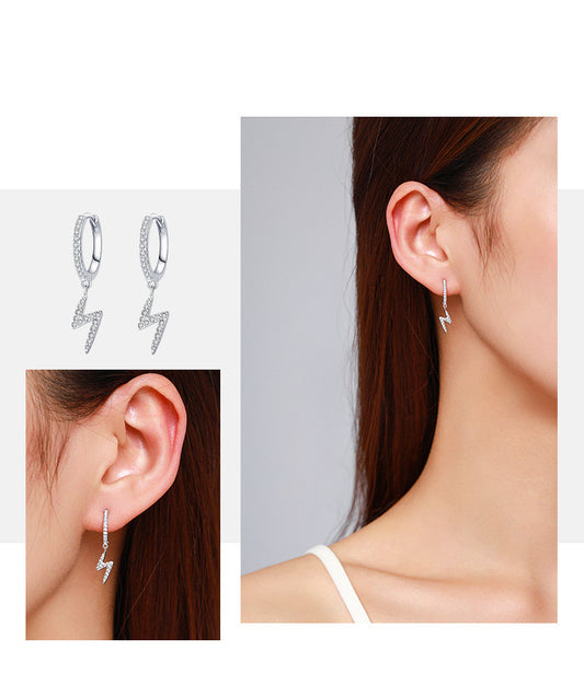 Aretes de Plata 925 Diseño Geométrico Rayo - Image 2