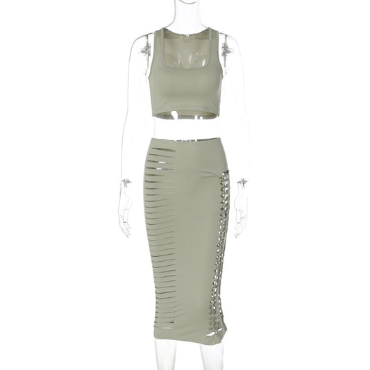 Conjunto Falda y Chaleco Calado Slim Fit Verano - Image 2