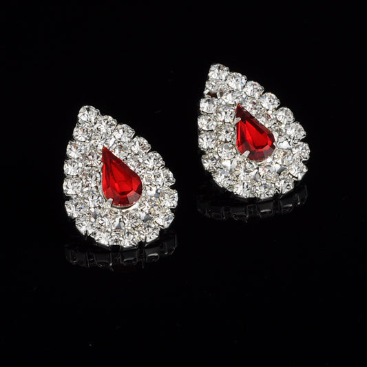 Sparkling bridal necklace and matching teardrop rhinestone earrings set on a black background. - Image 2
