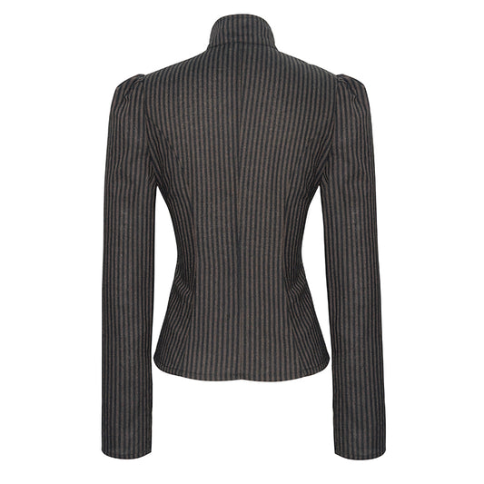 Camisa Vintage Patchwork con Cuello Parado Slim para Mujer - Image 2