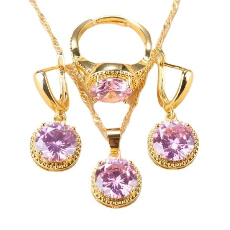 Juego de Joyería Tres Piezas con Zirconia Redonda - Anillo, Collar y Aretes - Image 2