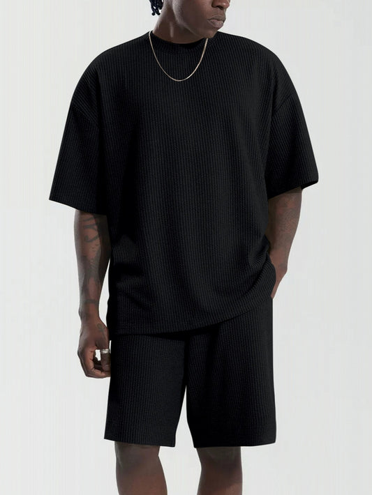 Traje Casual Holgado de Manga Corta con Textura Deportiva para Hombre - Image 2