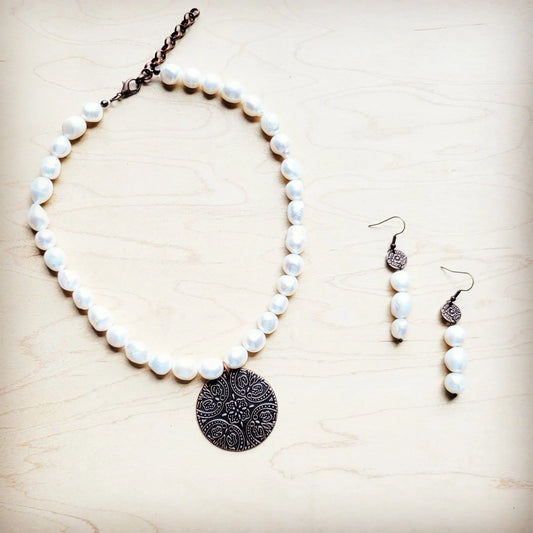 Freshwater Pearl Collar Necklace w/ Copper Scroll Pendant 260a