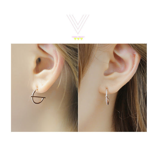Aretes de Plata Esterlina S925 Coreanos con Circonita - Diseño Geométrico Minimalista Chic - Image 2