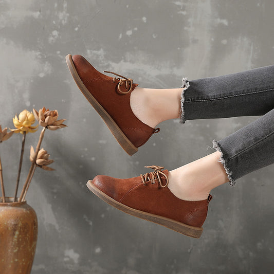 Zapatos de Cuero Estilo Retro con Cordones y Punta Redonda - Image 2