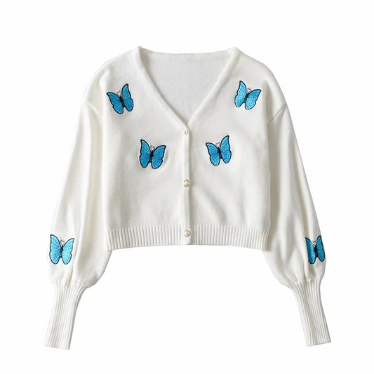 Conjunto de Dos Piezas: Cardigan Tejido con Bordado de Mariposas - Image 2