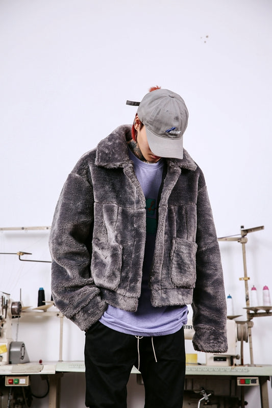 Chaqueta Plush Oversize Hip Hop 90s Retro - Unisex Parejas Otoño Invierno - Image 2