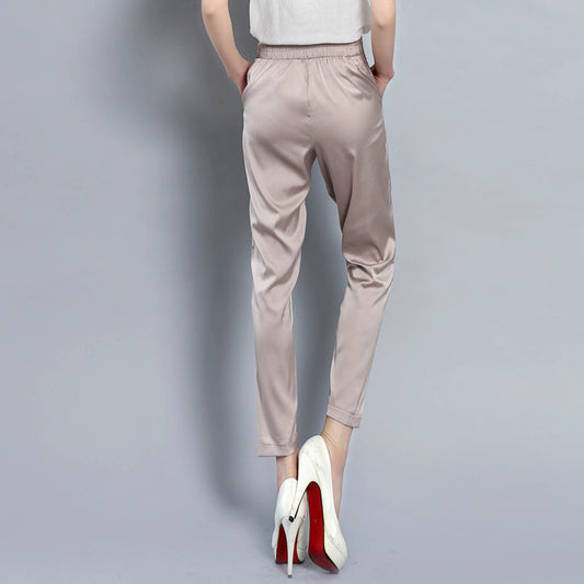 Pantalones Casuales Talla Grande Elásticos de Satén para Mujer - Image 2