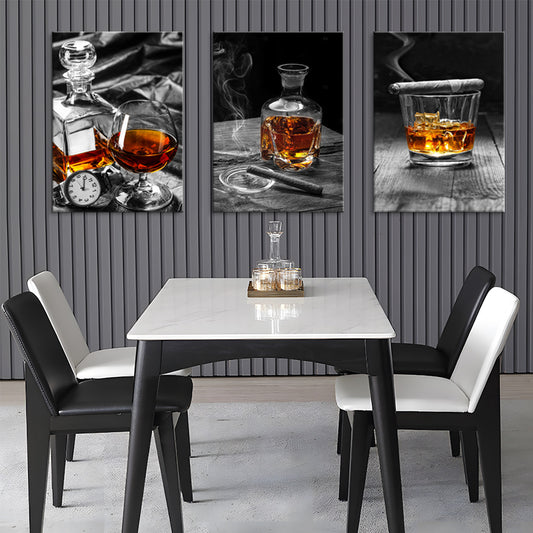 Cuadro Decorativo Bodegón Vino y Copas - Óleo Triple para Sala de Estar - Image 2