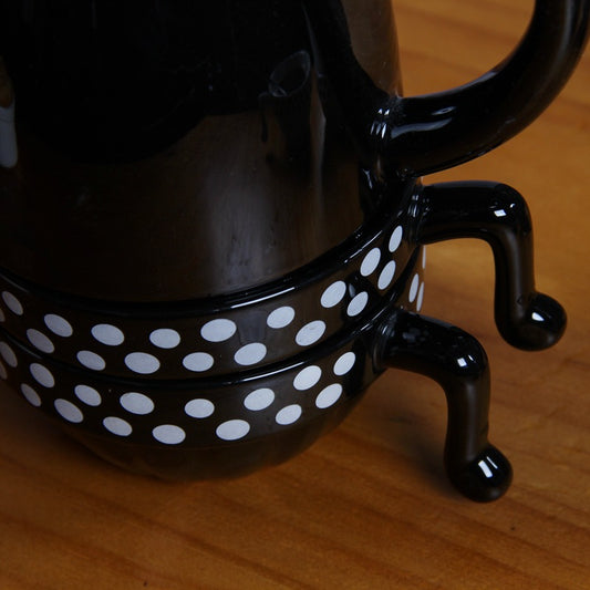 Juego de Té y Café con Tazas Apilables de Cerámica - Diseño Gato Blanco y Negro - Image 2