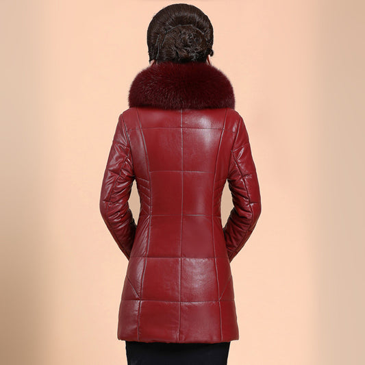 Chaqueta de Cuero Acolchada con Cuello de Piel Sintética para Mujer - Image 2