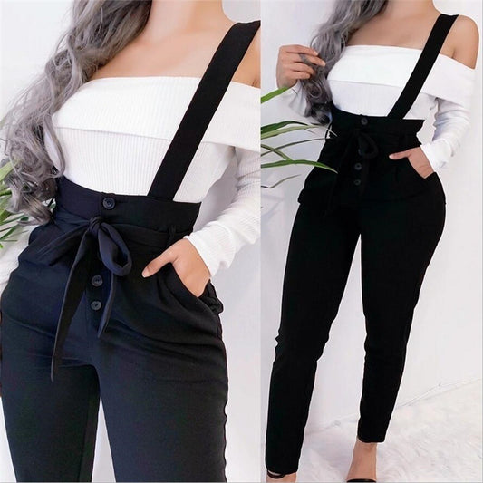 Pantalones casuales slim con tirantes de moda - Image 2
