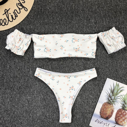 Traje de baño de dos piezas con mangas y estampado para mujer - Image 2