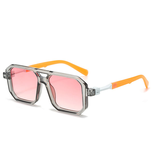 Black octagonal sunglasses with dark gray lenses and gold-colored temple accents, suitable for fashion wear. - Image 2