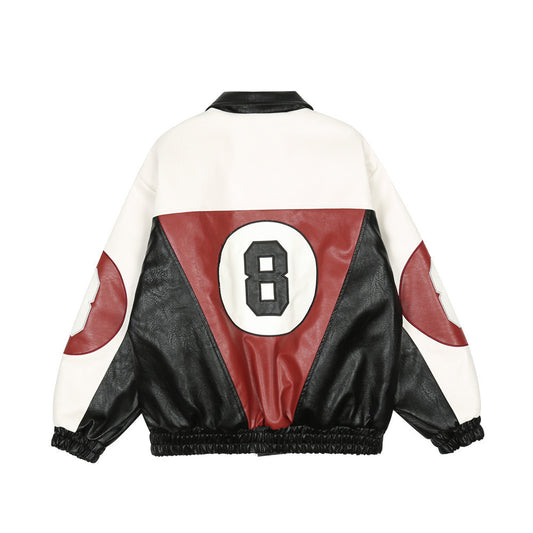 Chaqueta de Cuero PU con Letras Bordadas y Contraste de Colores para Hombre - Image 2