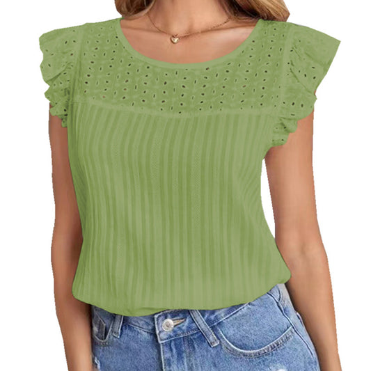 Blusa Patchwork Sin Mangas con Volantes para Mujer - Image 2
