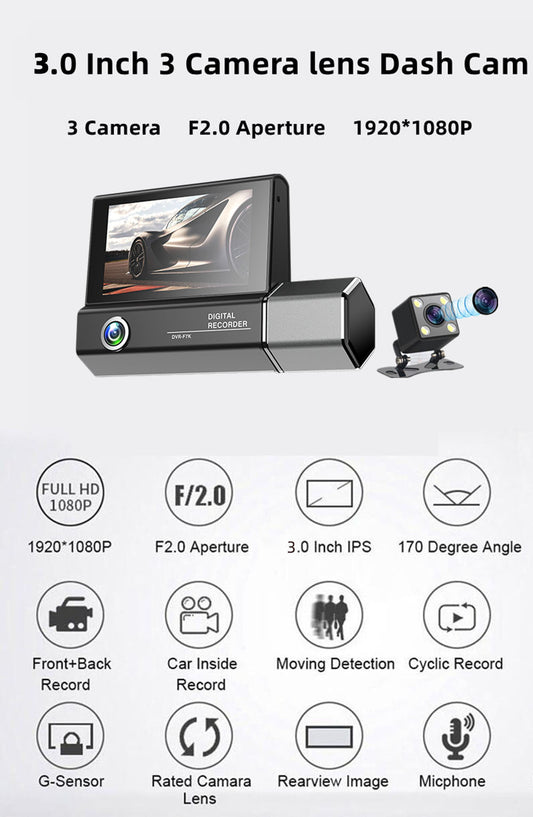 Dashcam Profesional 3 Lentes Full HD 1080P - Image 2