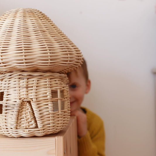 Adornos Decorativos Casitas de Champiñón Tejidas a Mano en Ratán - Image 2