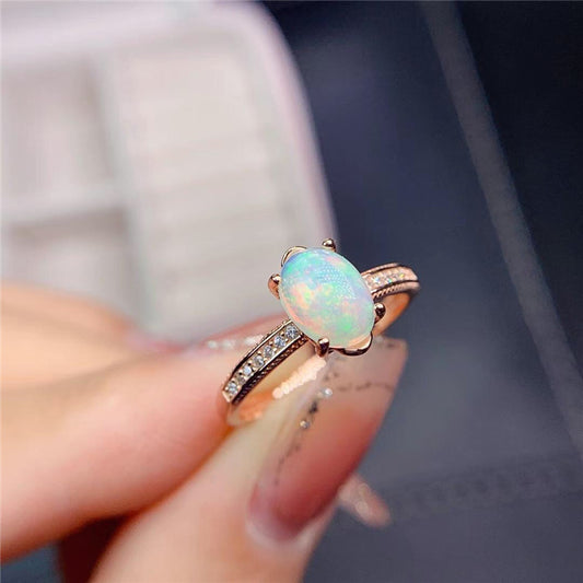 Anillo de Ópalo Natural Multicolor en Plata 925 Chapada en Oro - Image 2