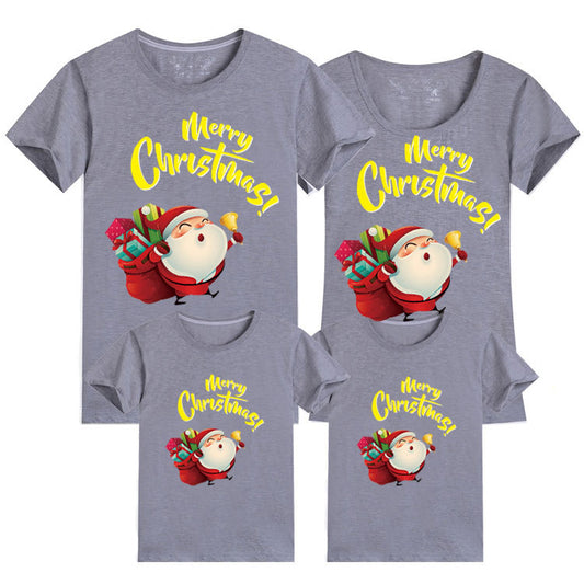 Light green parent-child short sleeve t-shirts with Santa Claus graphic and 'Merry Christmas!' text. - Image 2