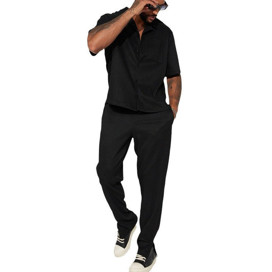 Traje Casual Suelto con Solapas Anchas y Pantalón Corto para Hombre - Image 2